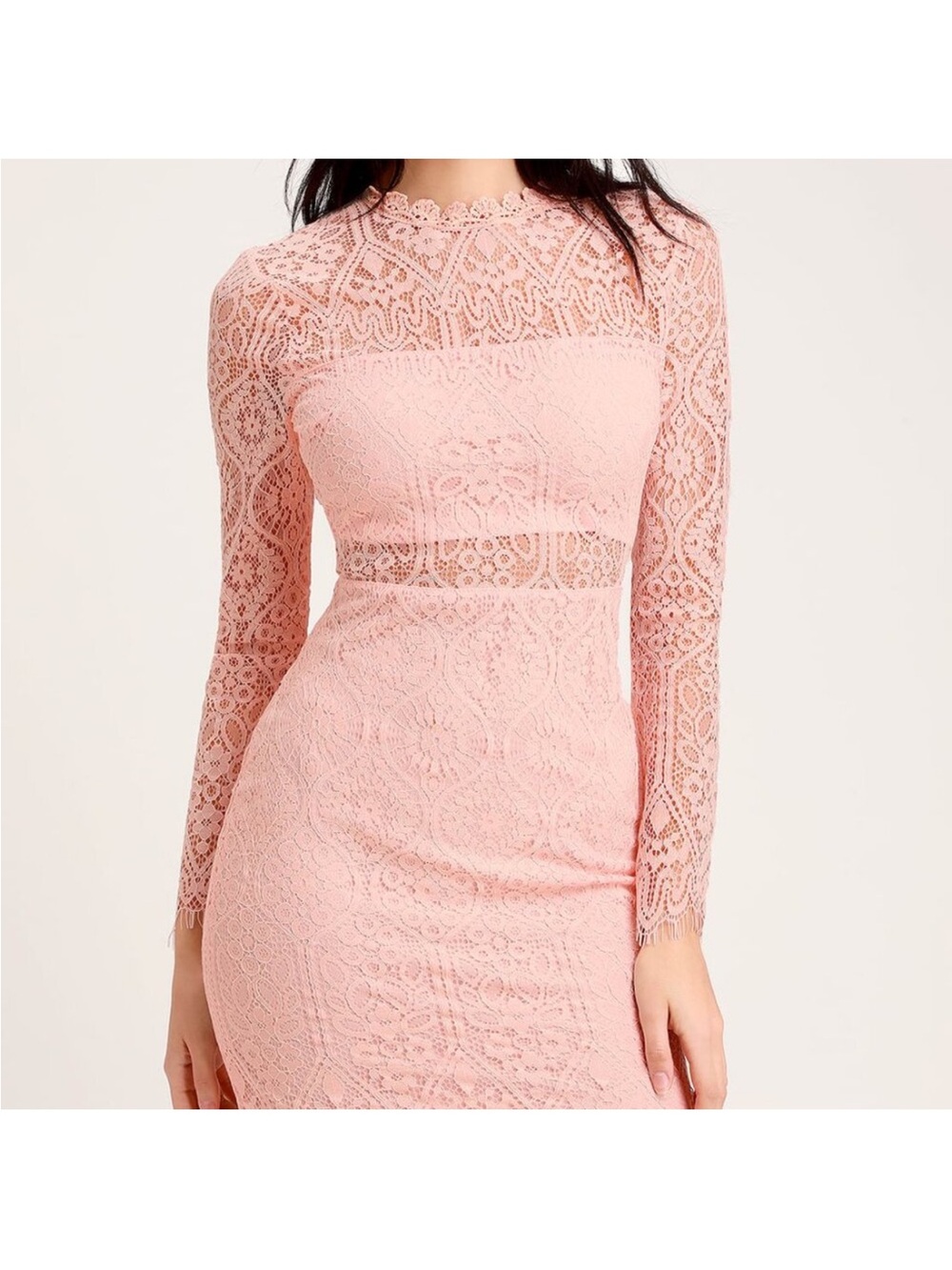 Lulu's Pale Blush Lace Long-Sleeve Mini Dress